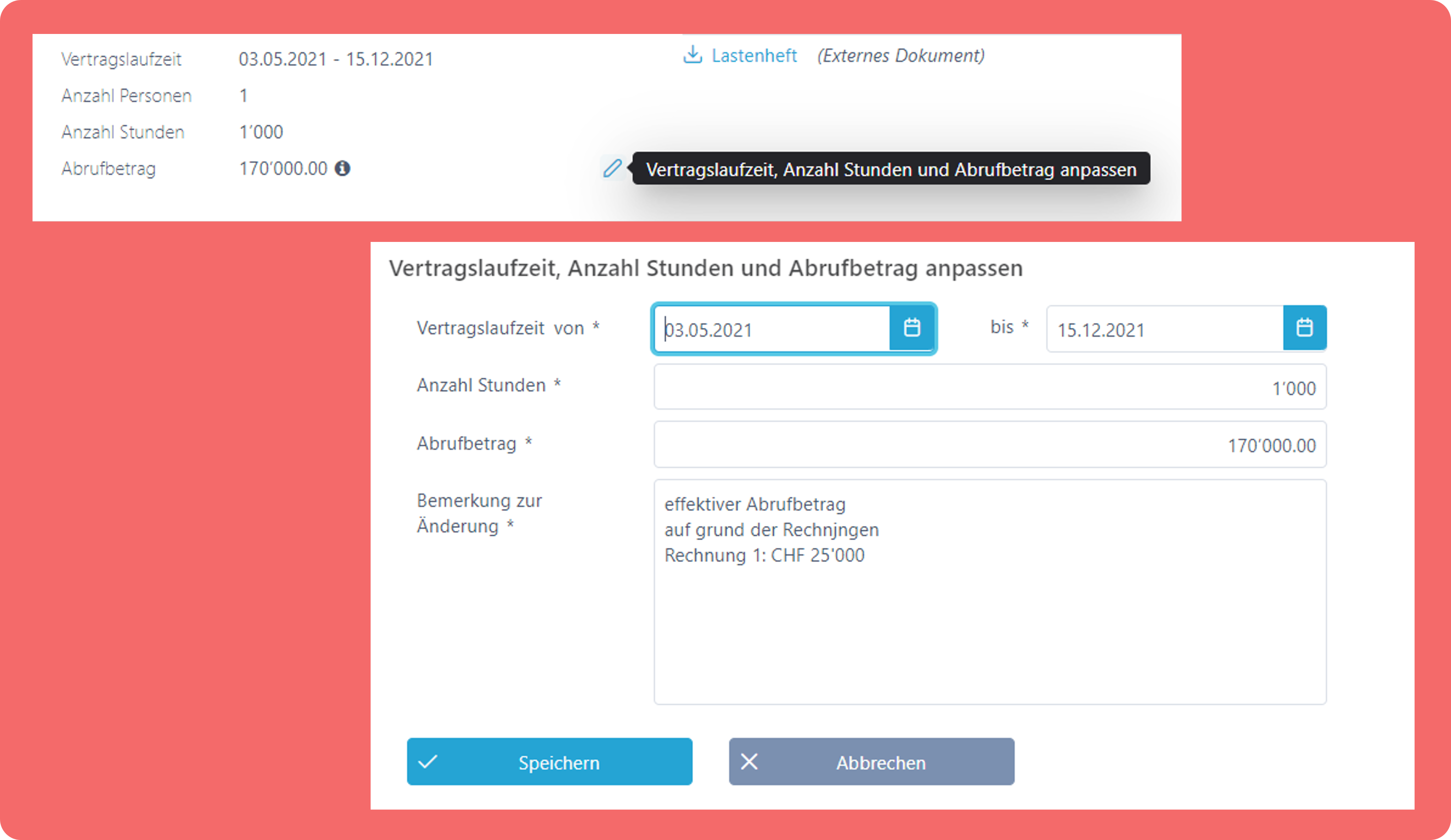Anpassen nach Zuschlag